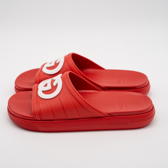 size 7G 7.5 US Gucci GG White Red Slides Sandals Interlocking Rubber - Picture 4 of 11